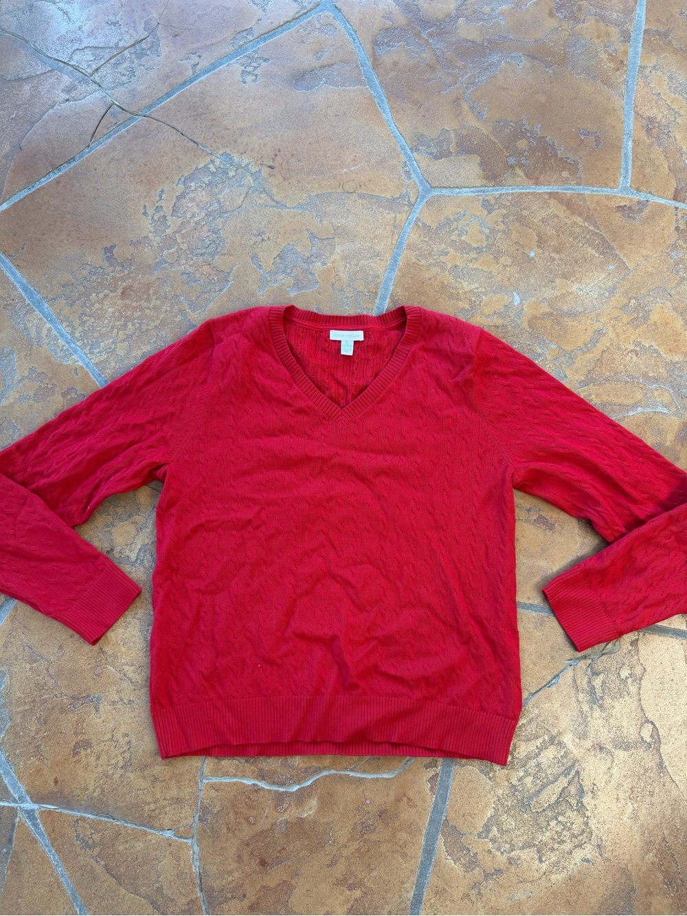 Charter Club Red Cable-Knit V-Neck Pullover Sweater Long Sleeve XL Pima Cotton